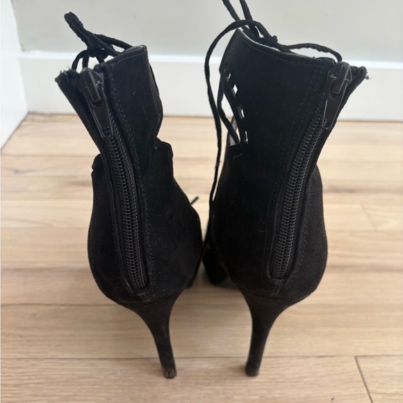 Black Lace-Up Suede Heels - Picture 3 of 4